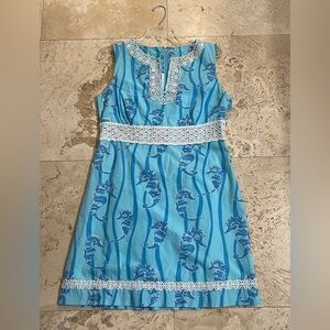 Lilly Pulitzer Blue Seahorse V-neck Sundress Size 12 EUC